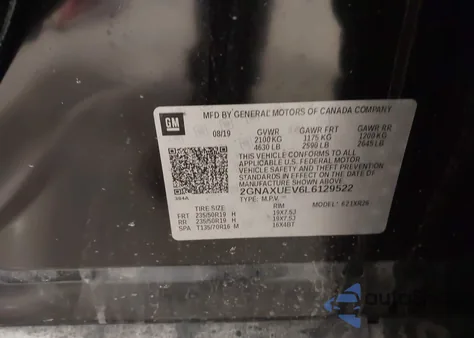 2020 Chevrolet Equinox Awd Lt 1.5L Turbo from USA, damaged, VIN 2GNAXUEV6L6129522